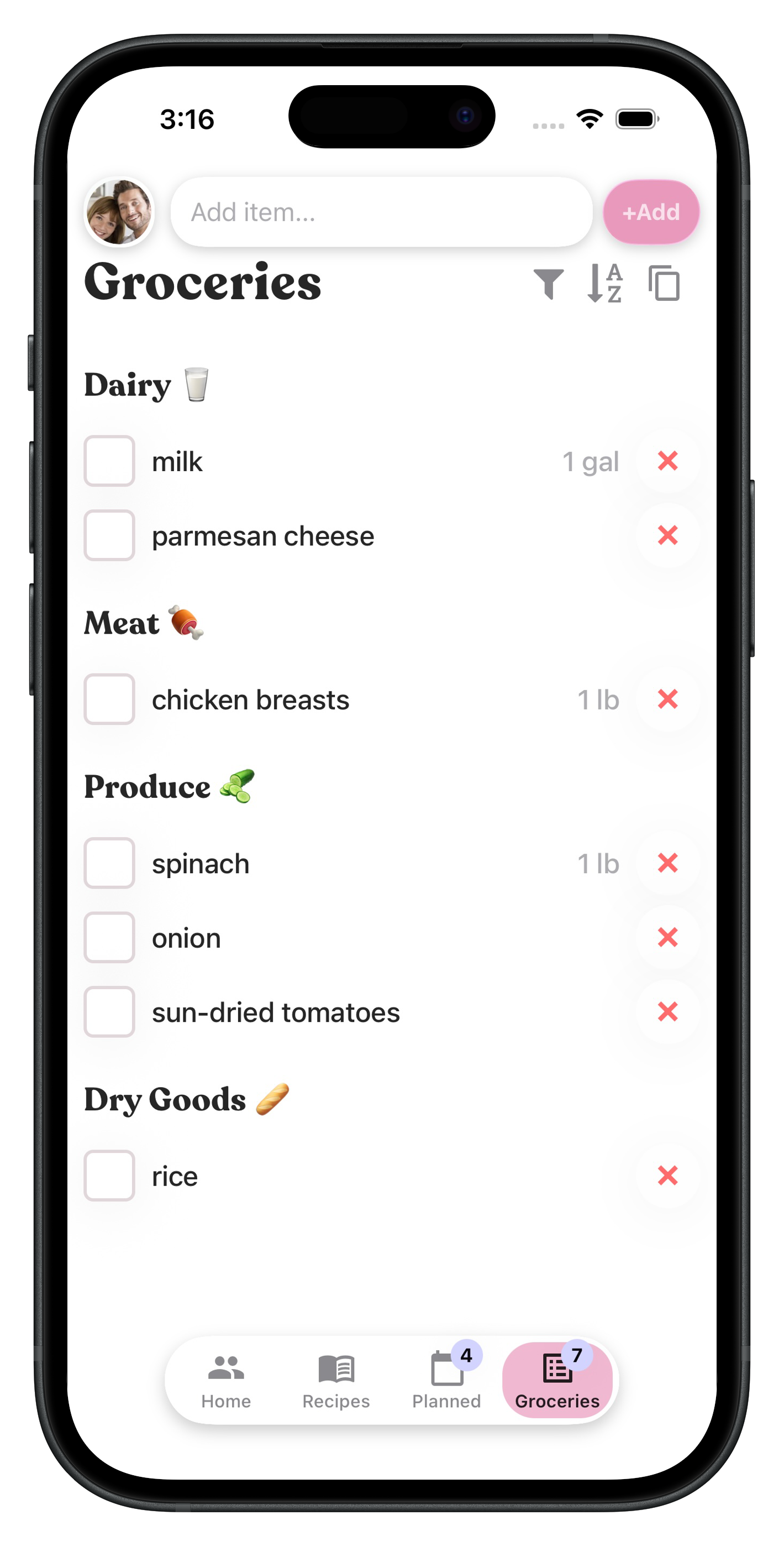 Chefer shared grocery list on iPhone