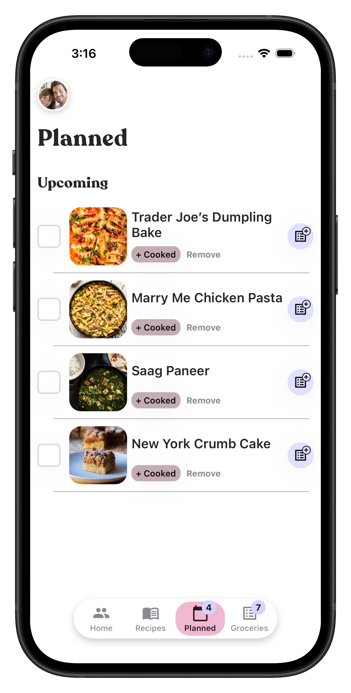 Chefer meal plan and groceries on iPhone